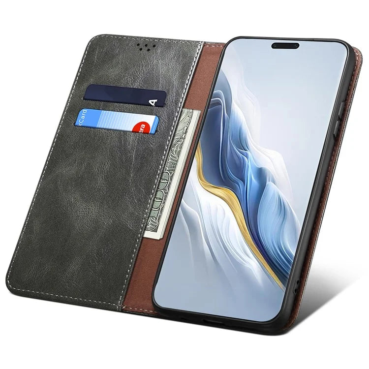 For Honor Magic6 Pro 5G Leather Case Waxy Crazy Horse Texture Wallet Phone Cover