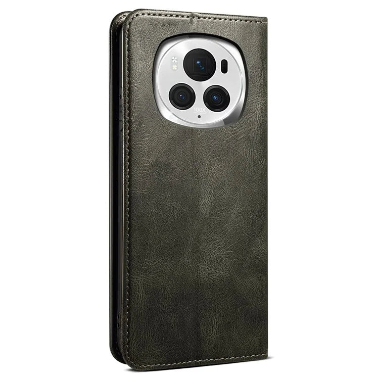 For Honor Magic6 Pro 5G Leather Case Waxy Crazy Horse Texture Wallet Phone Cover