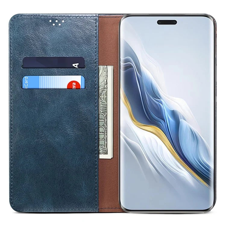For Honor Magic6 Pro 5G Leather Case Waxy Crazy Horse Texture Wallet Phone Cover