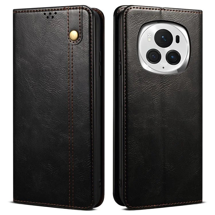 For Honor Magic6 Pro 5G Leather Case Waxy Crazy Horse Texture Wallet Phone Cover