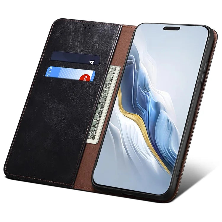 For Honor Magic6 Pro 5G Leather Case Waxy Crazy Horse Texture Wallet Phone Cover