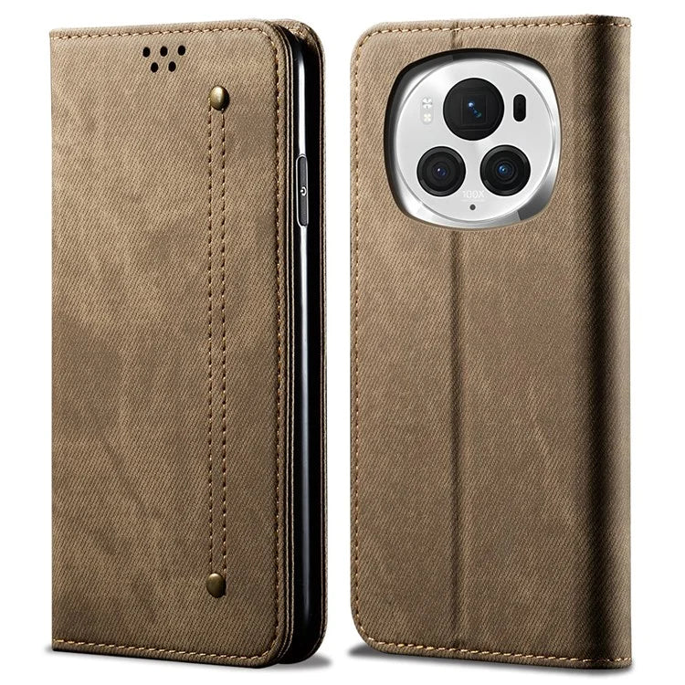 For Honor Magic6 Pro 5G Leather Case Wallet Phone Cover Jeans Cloth Texture