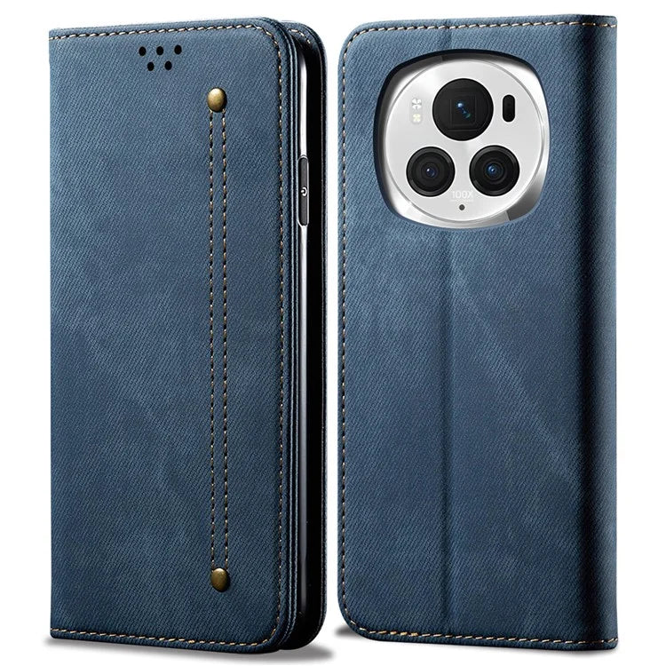 For Honor Magic6 Pro 5G Leather Case Wallet Phone Cover Jeans Cloth Texture