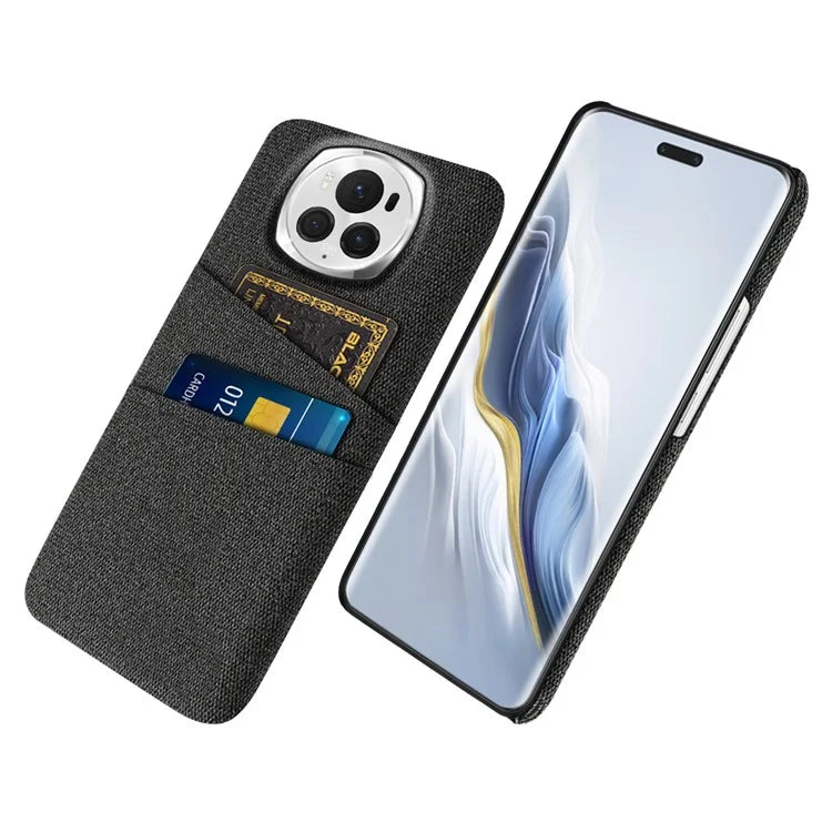 For Honor Magic6 Pro 5G Cloth Texture Phone Case Dual Card Holder PC Cover