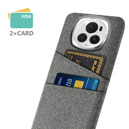 For Honor Magic6 Pro 5G Cloth Texture Phone Case Dual Card Holder PC Cover