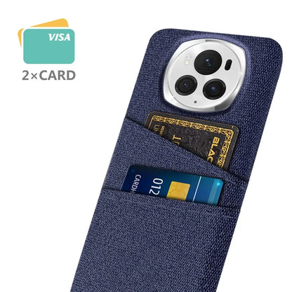 For Honor Magic6 Pro 5G Cloth Texture Phone Case Dual Card Holder PC Cover