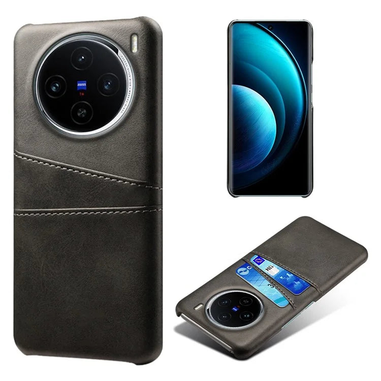For vivo X100 5G Phone Case Leather Coated PC Cover with Dual Card Holder