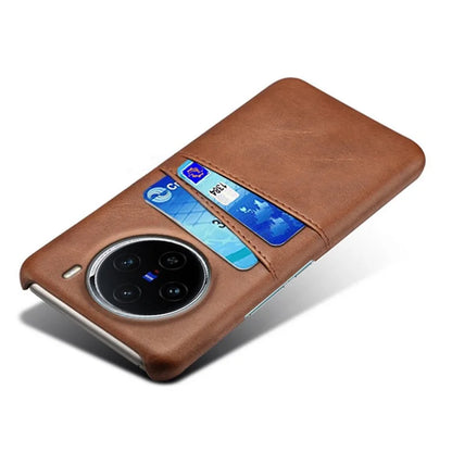 For vivo X100 5G Phone Case Leather Coated PC Cover with Dual Card Holder