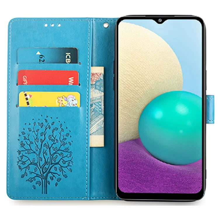 For Samsung Galaxy A02 Cell Phone Case Imprinted Deer Tree Pattern Wallet Cover