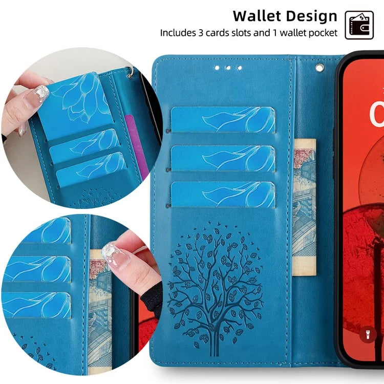 For Samsung Galaxy A02 Cell Phone Case Imprinted Deer Tree Pattern Wallet Cover
