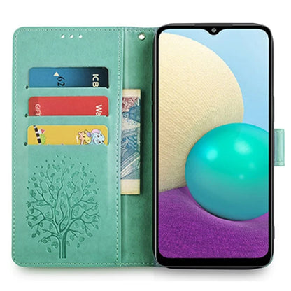 For Samsung Galaxy A02 Cell Phone Case Imprinted Deer Tree Pattern Wallet Cover