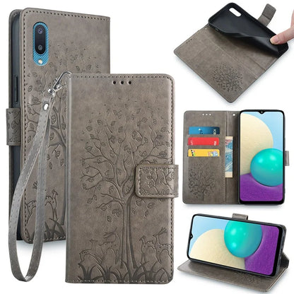 For Samsung Galaxy A02 Cell Phone Case Imprinted Deer Tree Pattern Wallet Cover