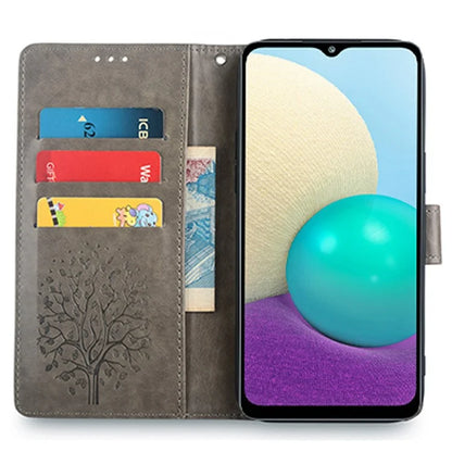 For Samsung Galaxy A02 Cell Phone Case Imprinted Deer Tree Pattern Wallet Cover