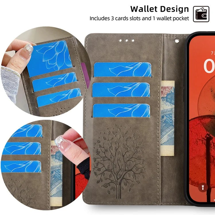 For Samsung Galaxy A02 Cell Phone Case Imprinted Deer Tree Pattern Wallet Cover
