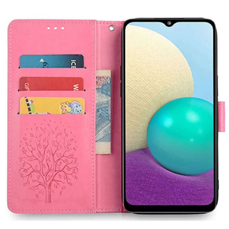For Samsung Galaxy A02 Cell Phone Case Imprinted Deer Tree Pattern Wallet Cover