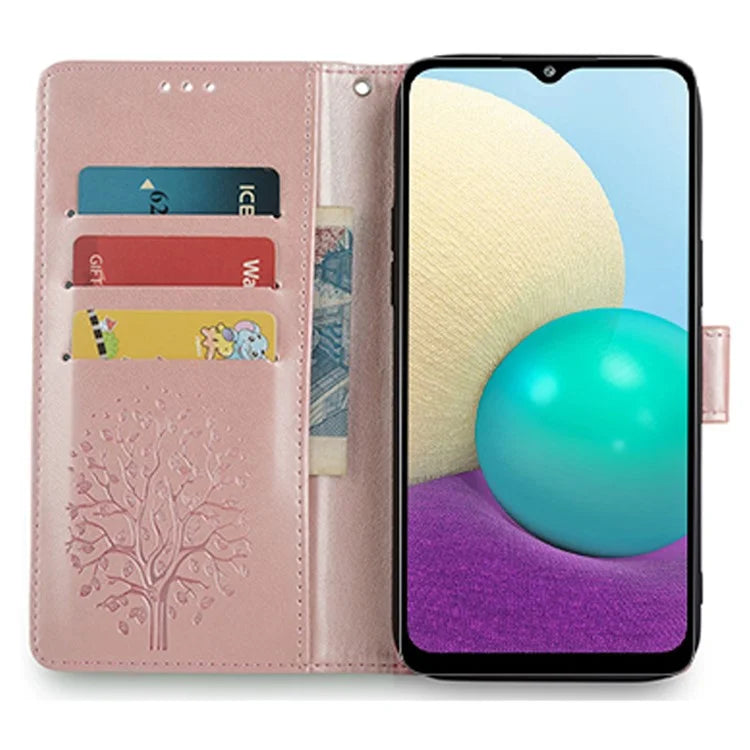 For Samsung Galaxy A02 Cell Phone Case Imprinted Deer Tree Pattern Wallet Cover