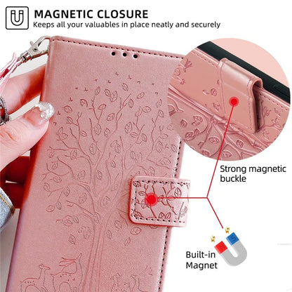 For Samsung Galaxy A02 Cell Phone Case Imprinted Deer Tree Pattern Wallet Cover