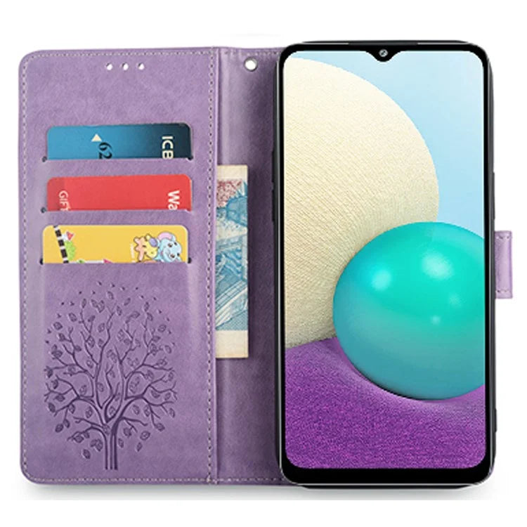 For Samsung Galaxy A02 Cell Phone Case Imprinted Deer Tree Pattern Wallet Cover