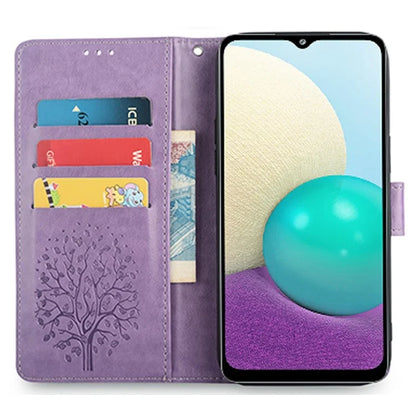For Samsung Galaxy A02 Cell Phone Case Imprinted Deer Tree Pattern Wallet Cover