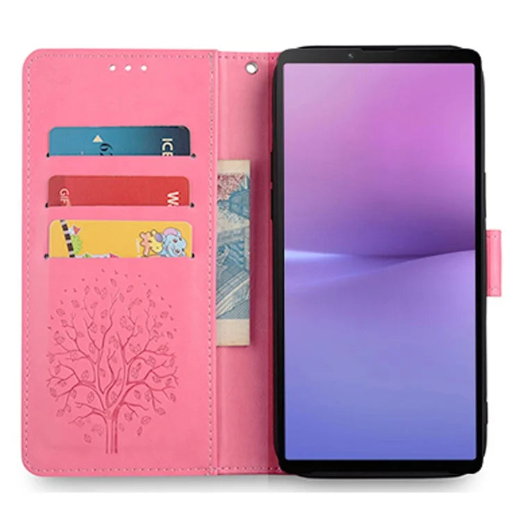 For Sony Xperia 10 V Magnetic Case Leather Imprinted Deer Tree Pattern Cover