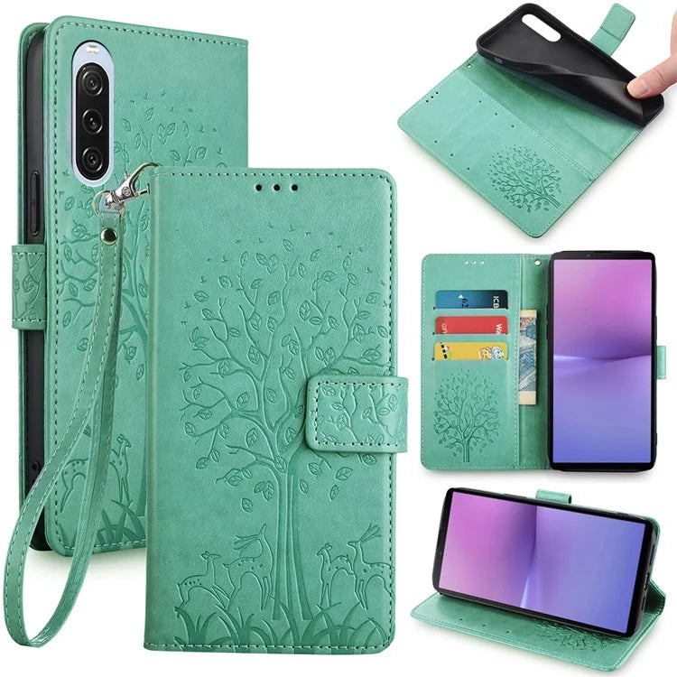 For Sony Xperia 10 V Magnetic Case Leather Imprinted Deer Tree Pattern Cover