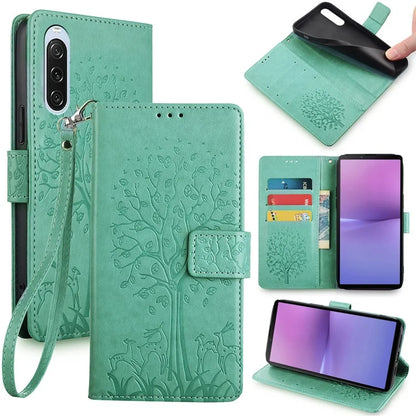 For Sony Xperia 10 V Magnetic Case Leather Imprinted Deer Tree Pattern Cover