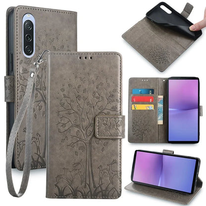 For Sony Xperia 10 V Magnetic Case Leather Imprinted Deer Tree Pattern Cover