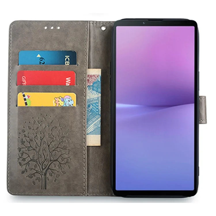 For Sony Xperia 10 V Magnetic Case Leather Imprinted Deer Tree Pattern Cover
