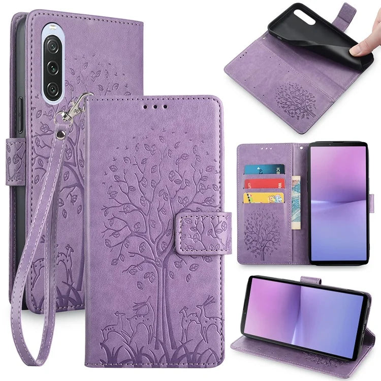 For Sony Xperia 10 V Magnetic Case Leather Imprinted Deer Tree Pattern Cover