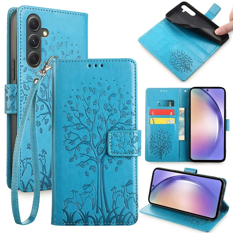 For Samsung Galaxy A54 5G Leather Case Magnetic Imprinted Deer Tree Pattern Phone Cover