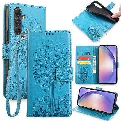 For Samsung Galaxy A54 5G Leather Case Magnetic Imprinted Deer Tree Pattern Phone Cover