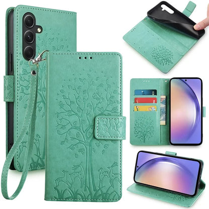 For Samsung Galaxy A54 5G Leather Case Magnetic Imprinted Deer Tree Pattern Phone Cover