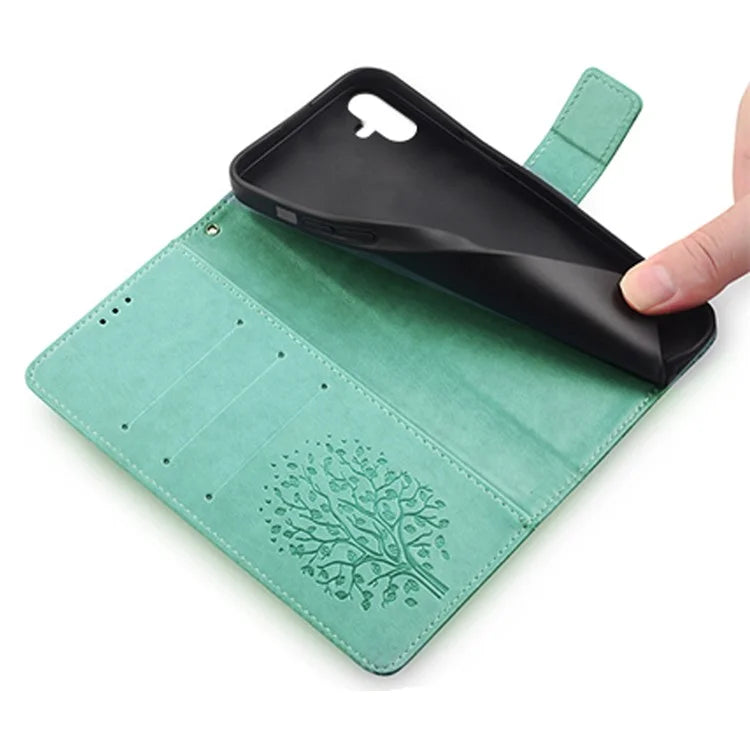 For Samsung Galaxy F14 5G Case Imprinted Deer Tree Pattern Protective Cover with Wrist Strap