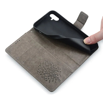 For Samsung Galaxy F14 5G Case Imprinted Deer Tree Pattern Protective Cover with Wrist Strap