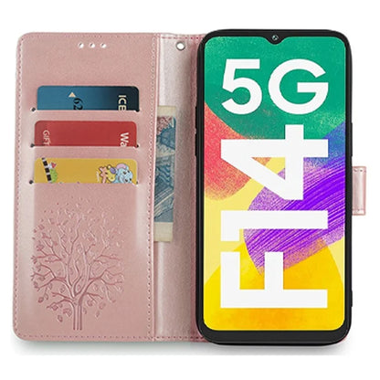 For Samsung Galaxy F14 5G Case Imprinted Deer Tree Pattern Protective Cover with Wrist Strap