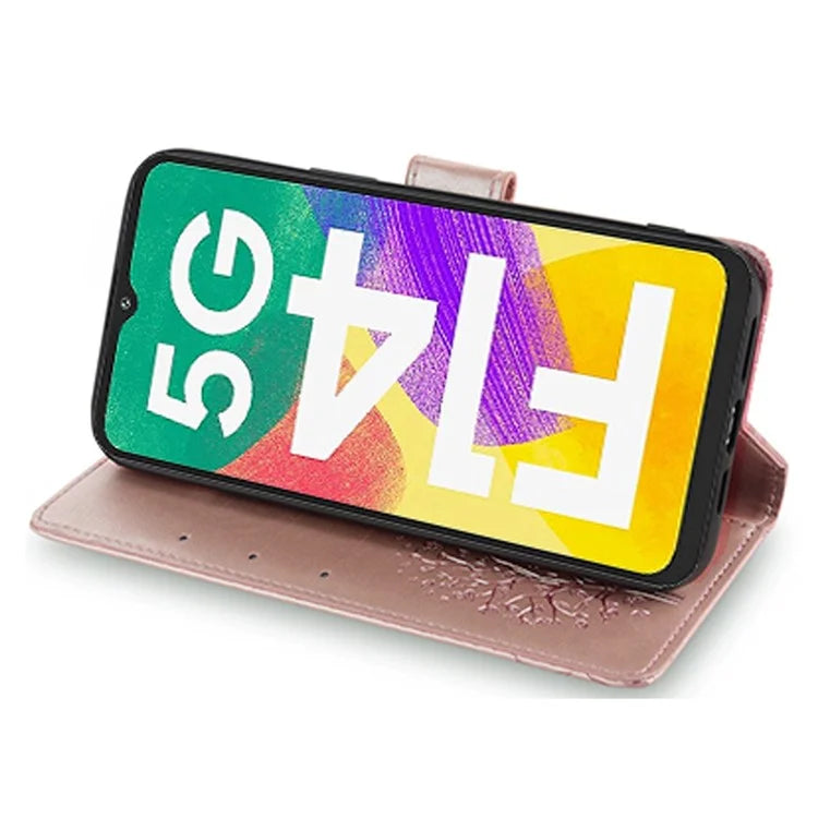 For Samsung Galaxy F14 5G Case Imprinted Deer Tree Pattern Protective Cover with Wrist Strap