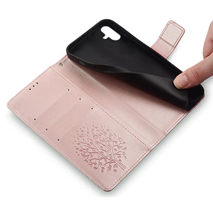 For Samsung Galaxy F14 5G Case Imprinted Deer Tree Pattern Protective Cover with Wrist Strap