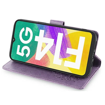 For Samsung Galaxy F14 5G Case Imprinted Deer Tree Pattern Protective Cover with Wrist Strap