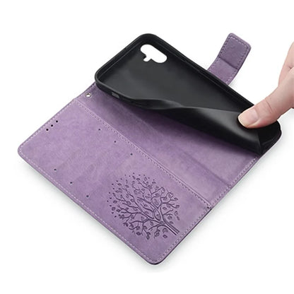 For Samsung Galaxy F14 5G Case Imprinted Deer Tree Pattern Protective Cover with Wrist Strap