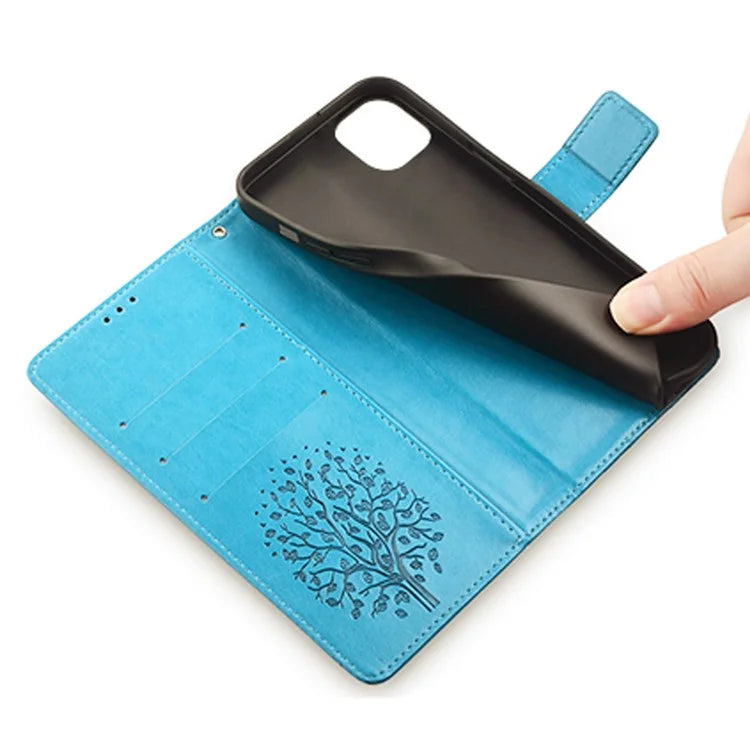 For iPhone 14 Plus Phone Cover Leather 3 Card Slots Imprinted Deer Tree Pattern Case