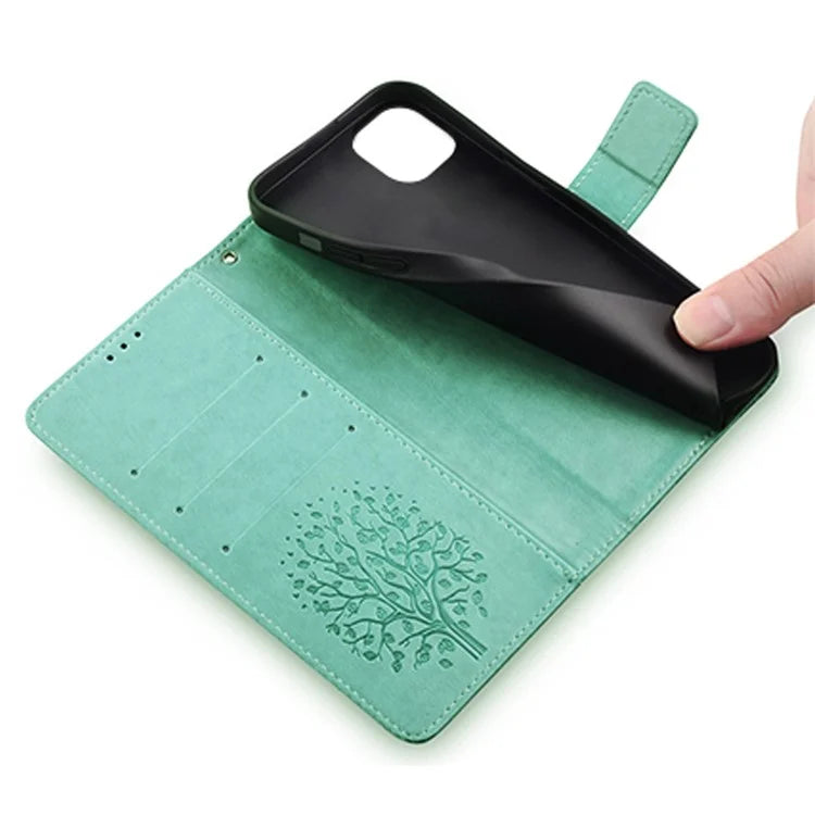 For iPhone 14 Plus Phone Cover Leather 3 Card Slots Imprinted Deer Tree Pattern Case