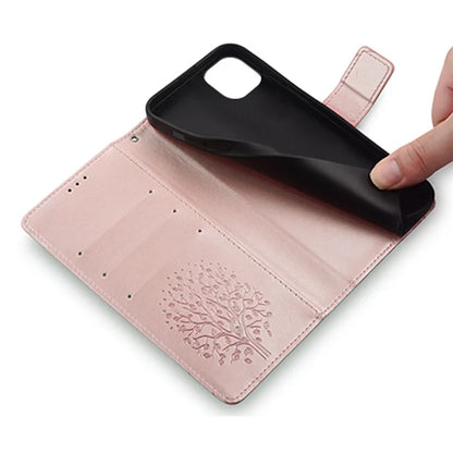 For iPhone 14 Plus Phone Cover Leather 3 Card Slots Imprinted Deer Tree Pattern Case