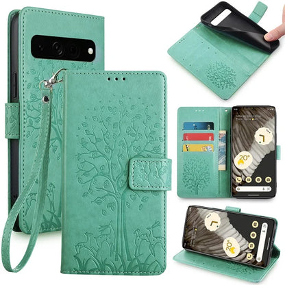 For Google Pixel 7 Pro 5G Wallet Cover PU Leather+TPU Phone Case with Deer Tree Pattern
