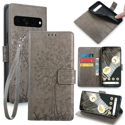For Google Pixel 7 Pro 5G Wallet Cover PU Leather+TPU Phone Case with Deer Tree Pattern