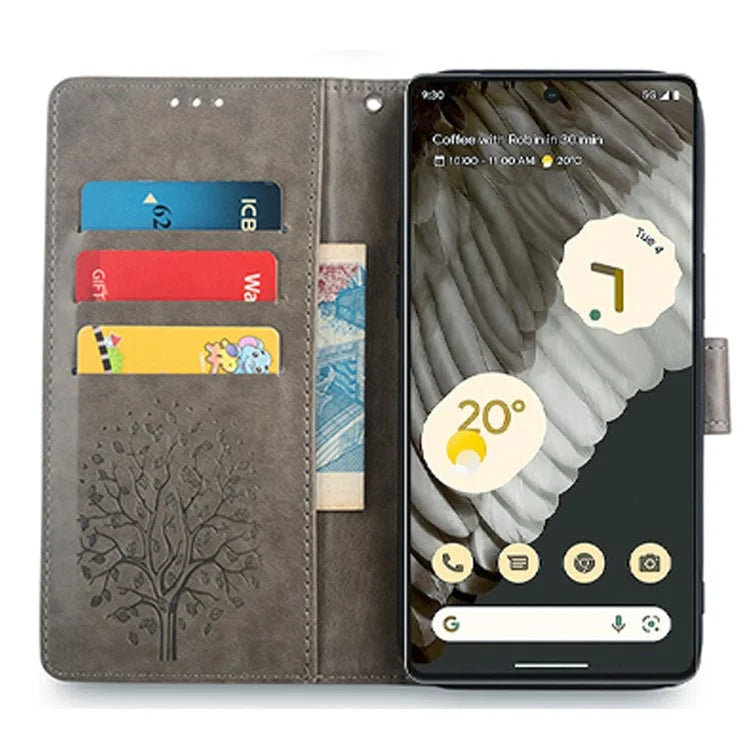 For Google Pixel 7 Pro 5G Wallet Cover PU Leather+TPU Phone Case with Deer Tree Pattern