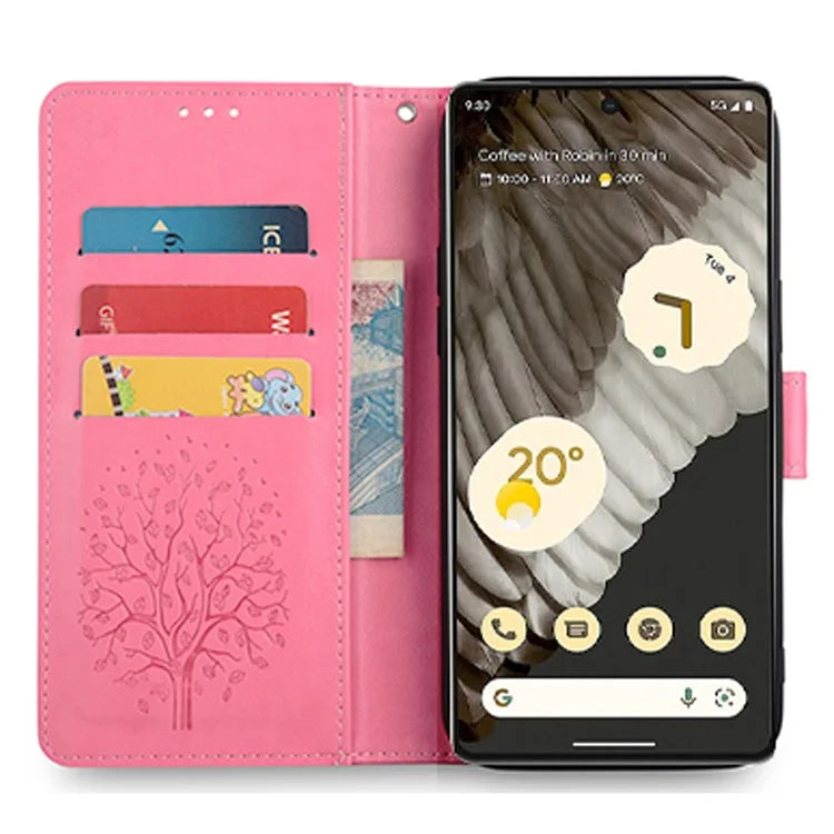 For Google Pixel 7 Pro 5G Wallet Cover PU Leather+TPU Phone Case with Deer Tree Pattern