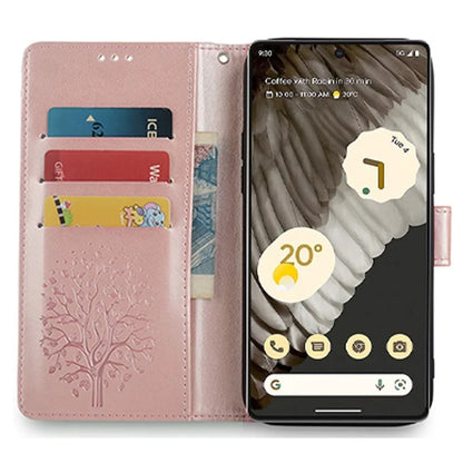 For Google Pixel 7 Pro 5G Wallet Cover PU Leather+TPU Phone Case with Deer Tree Pattern