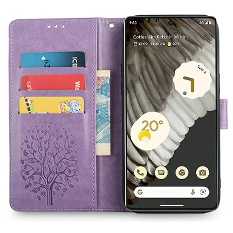 For Google Pixel 7 Pro 5G Wallet Cover PU Leather+TPU Phone Case with Deer Tree Pattern