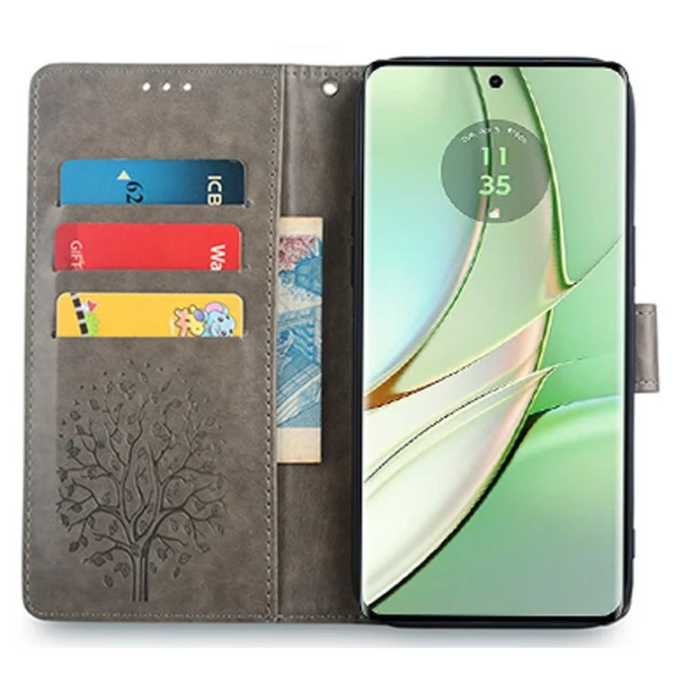 For Motorola Edge 40 5G Wallet Case Drop-proof Imprinted Deer Tree Pattern Phone Guard Cover
