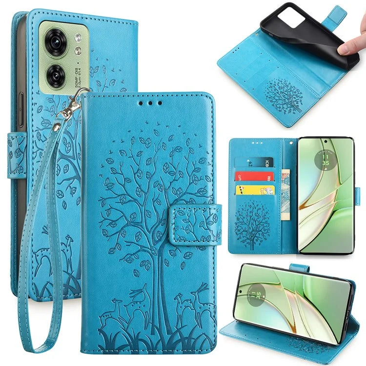 For Motorola Edge 40 5G Wallet Case Drop-proof Imprinted Deer Tree Pattern Phone Guard Cover